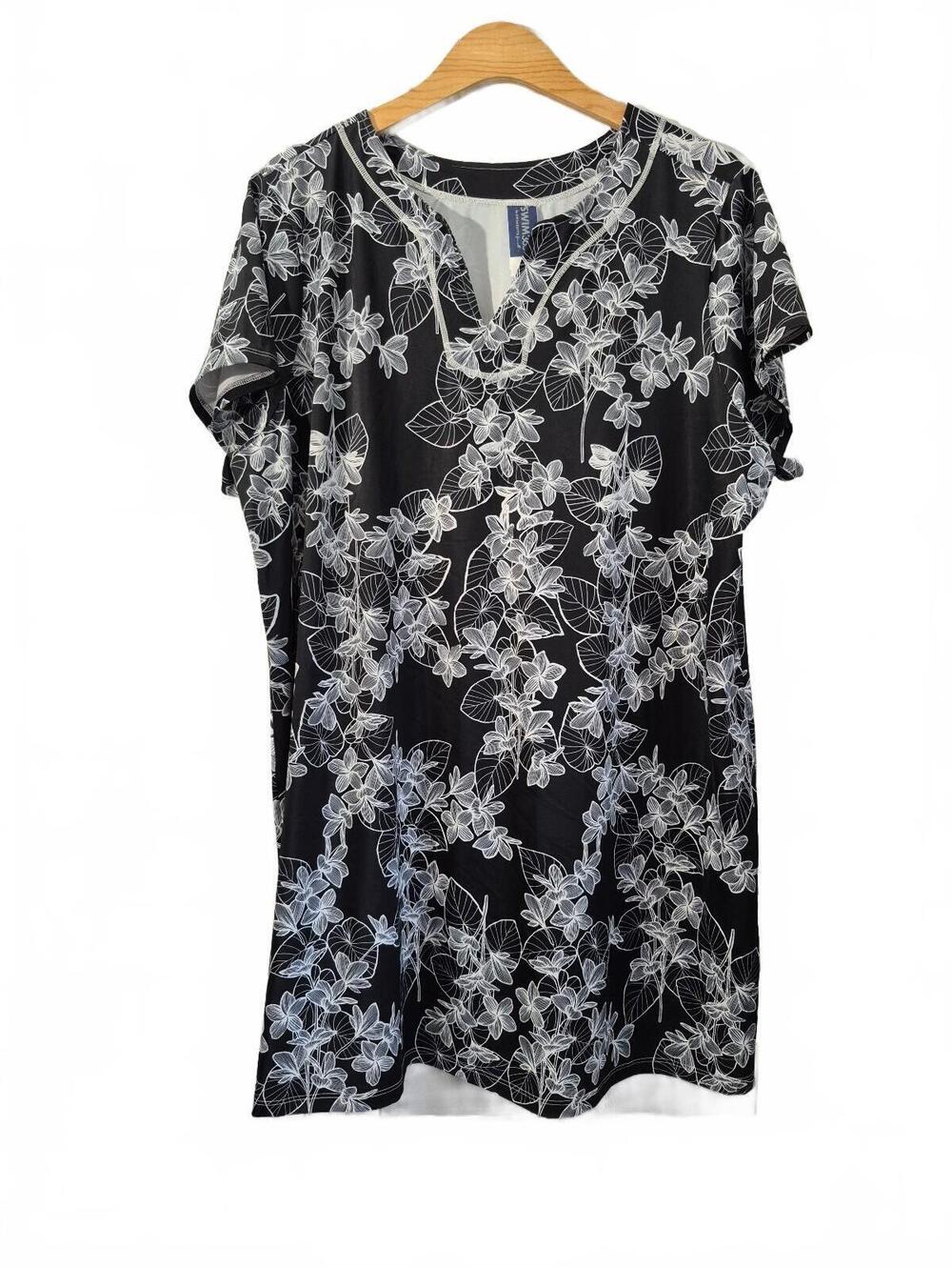Swim 365 By Swimsuits For All Women’s Black White Floral Cover Up Dress. Black A